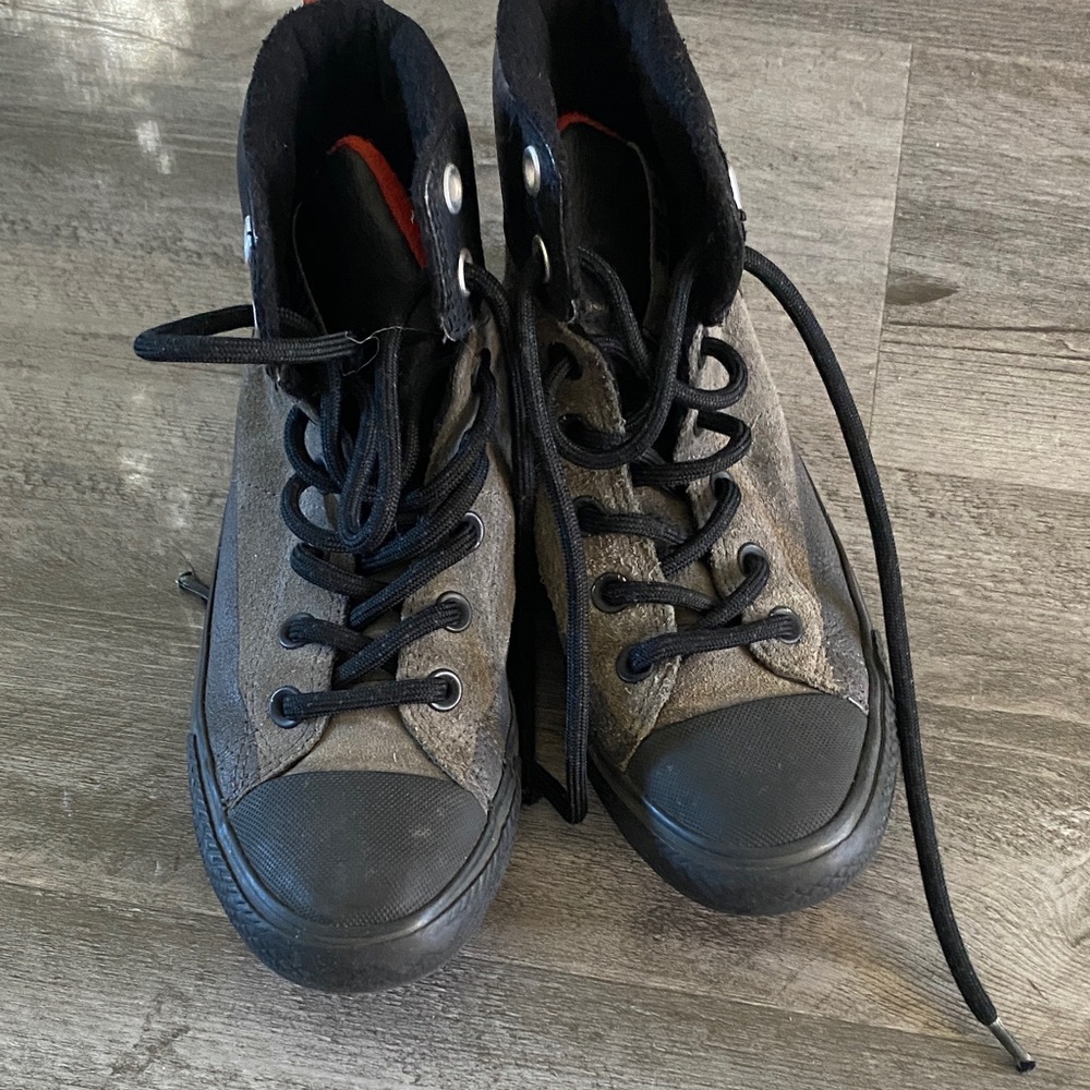 Converse Black and Gray High-Tops with Red Accents
